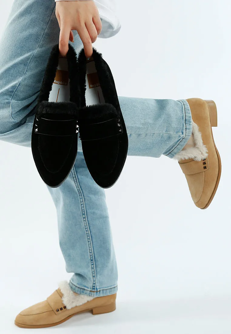 Allie Fur Trim Genuine Suede Loafers