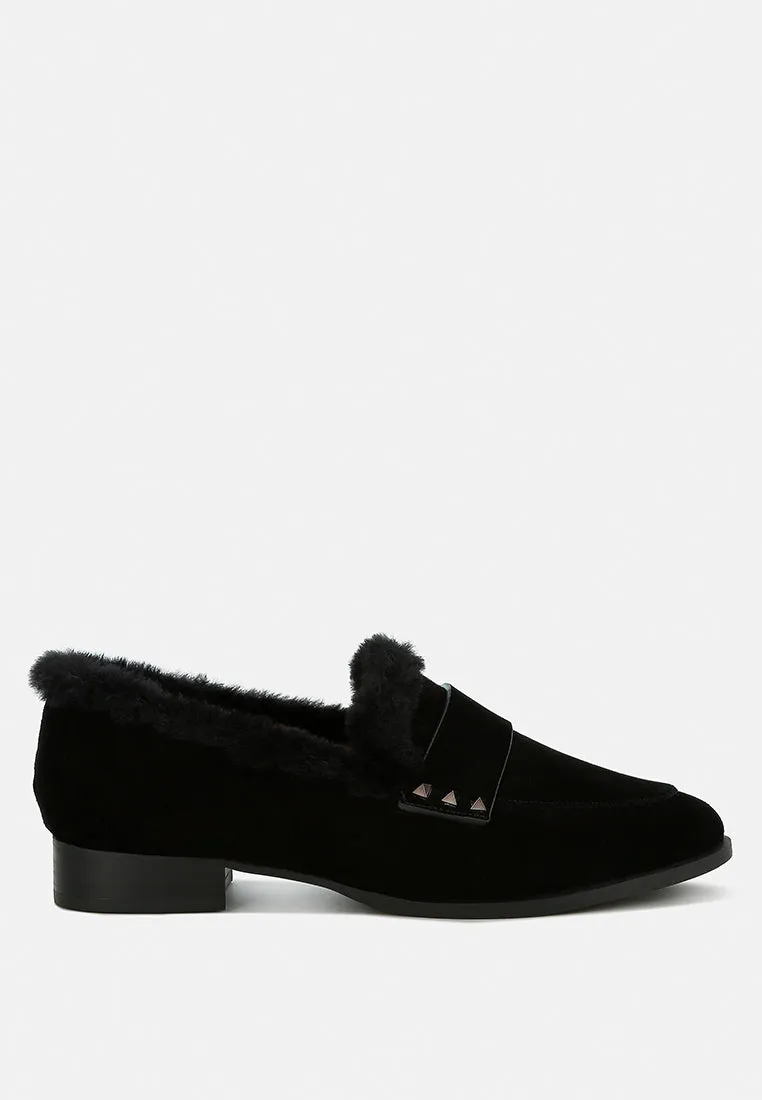 Allie Fur Trim Genuine Suede Loafers