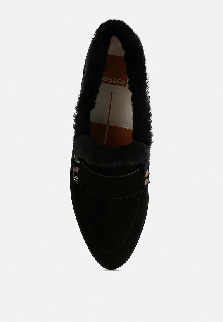 Allie Fur Trim Genuine Suede Loafers