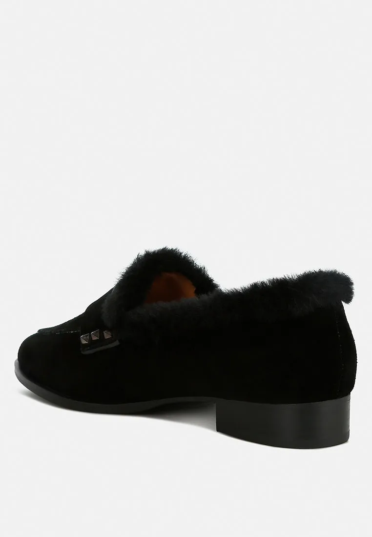 Allie Fur Trim Genuine Suede Loafers