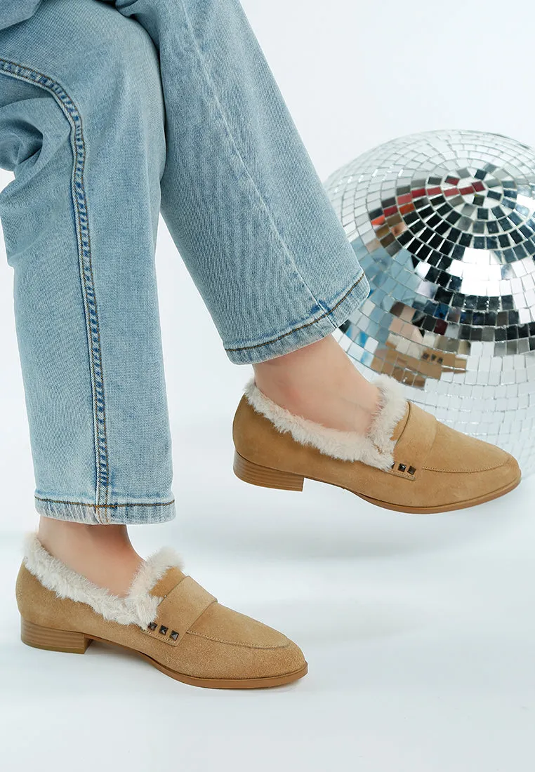 Allie Fur Trim Genuine Suede Loafers