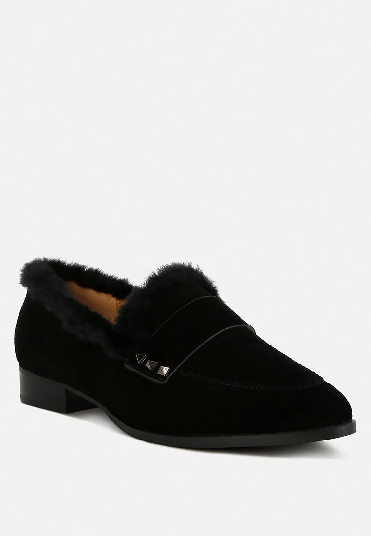 Allie Fur Trim Genuine Suede Loafers