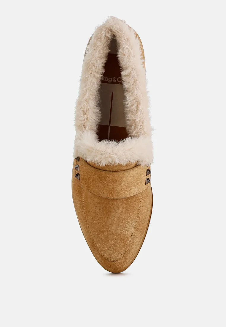 Allie Fur Trim Genuine Suede Loafers