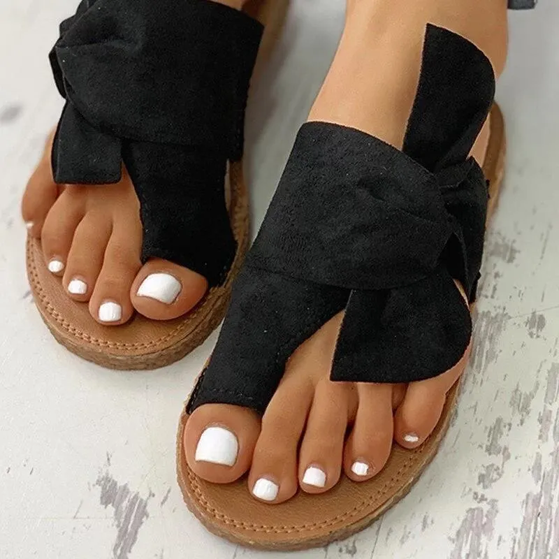 Chicvane Bowknot Open Toe Flat Sandals Slides Shoes