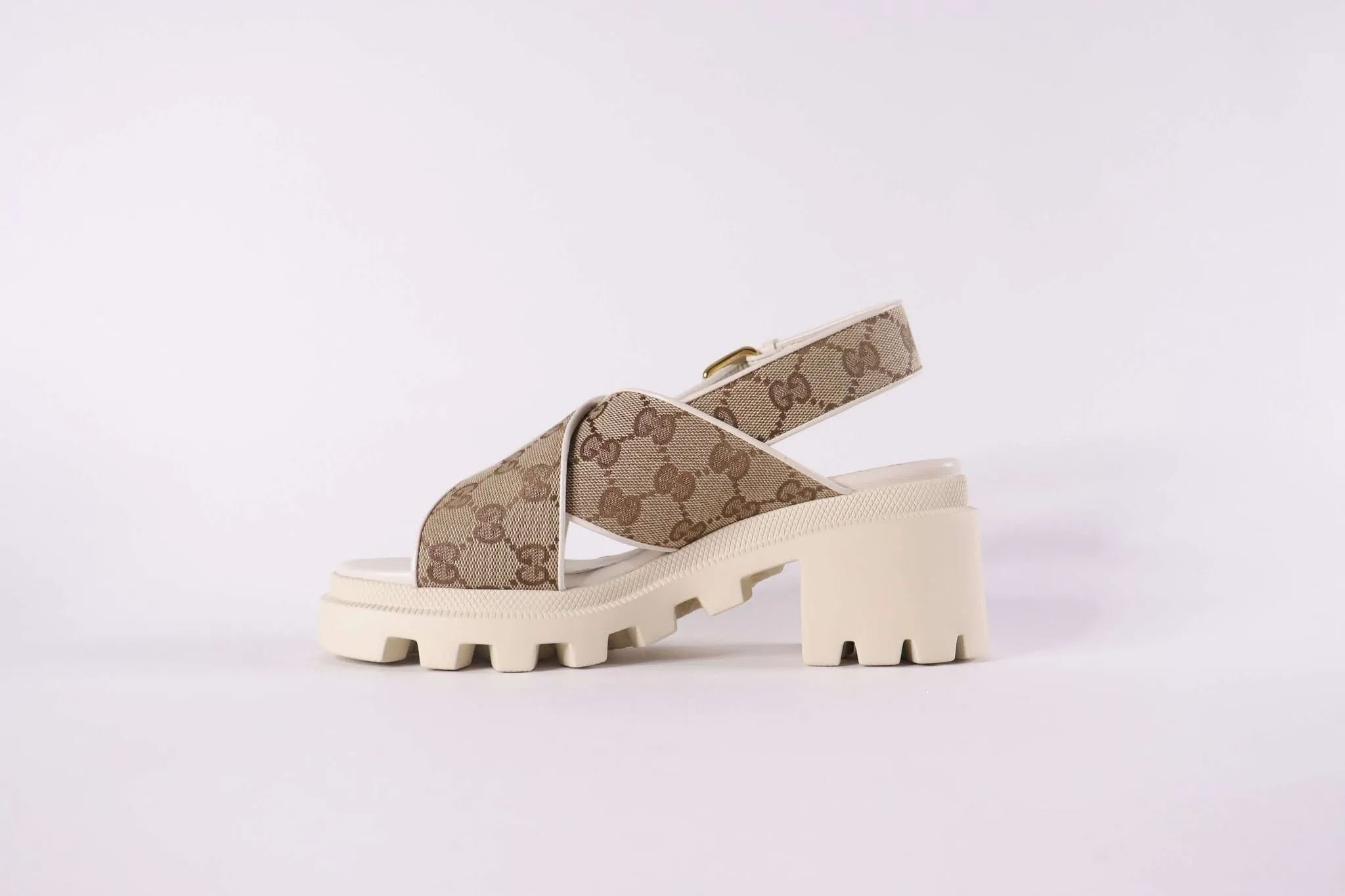 GUCCI GG Monogram Granada Kid Lug Sole Sandals