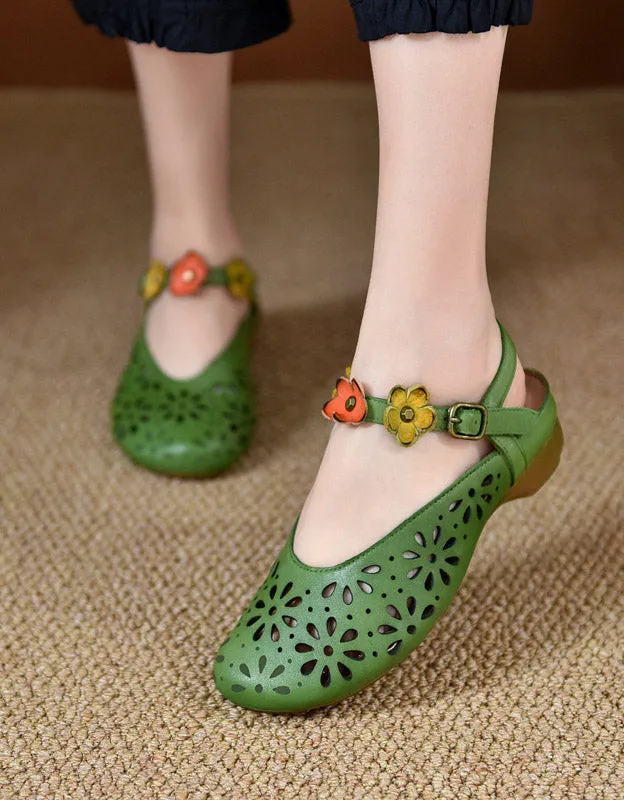 Hollow Leather Handmade Retro Sandals Slingback