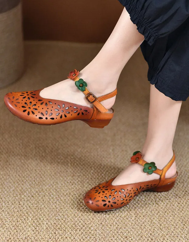Hollow Leather Handmade Retro Sandals Slingback