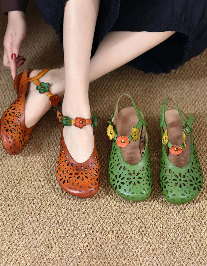 Hollow Leather Handmade Retro Sandals Slingback