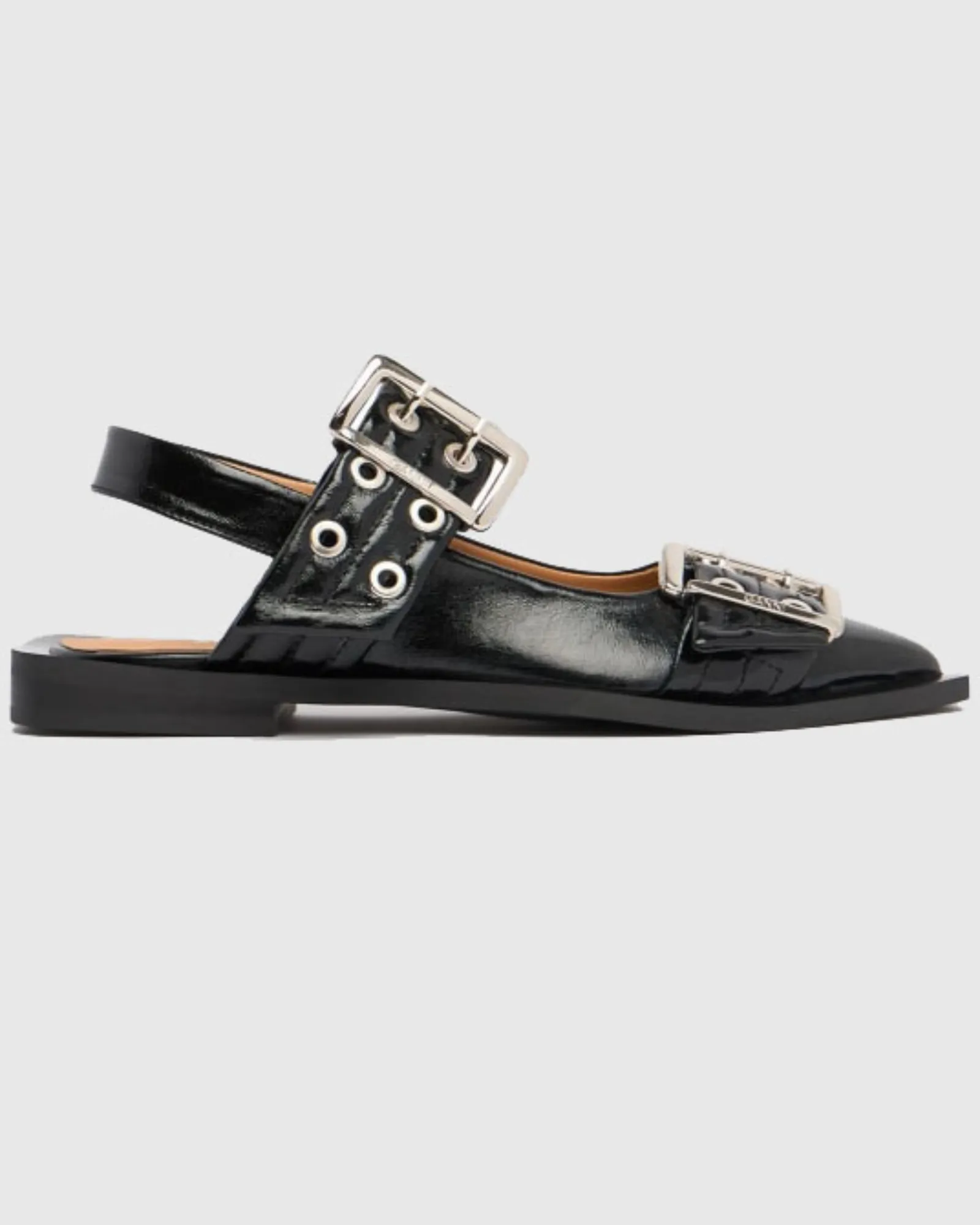 Liliana Buckle Leather Slingback Flats In Black