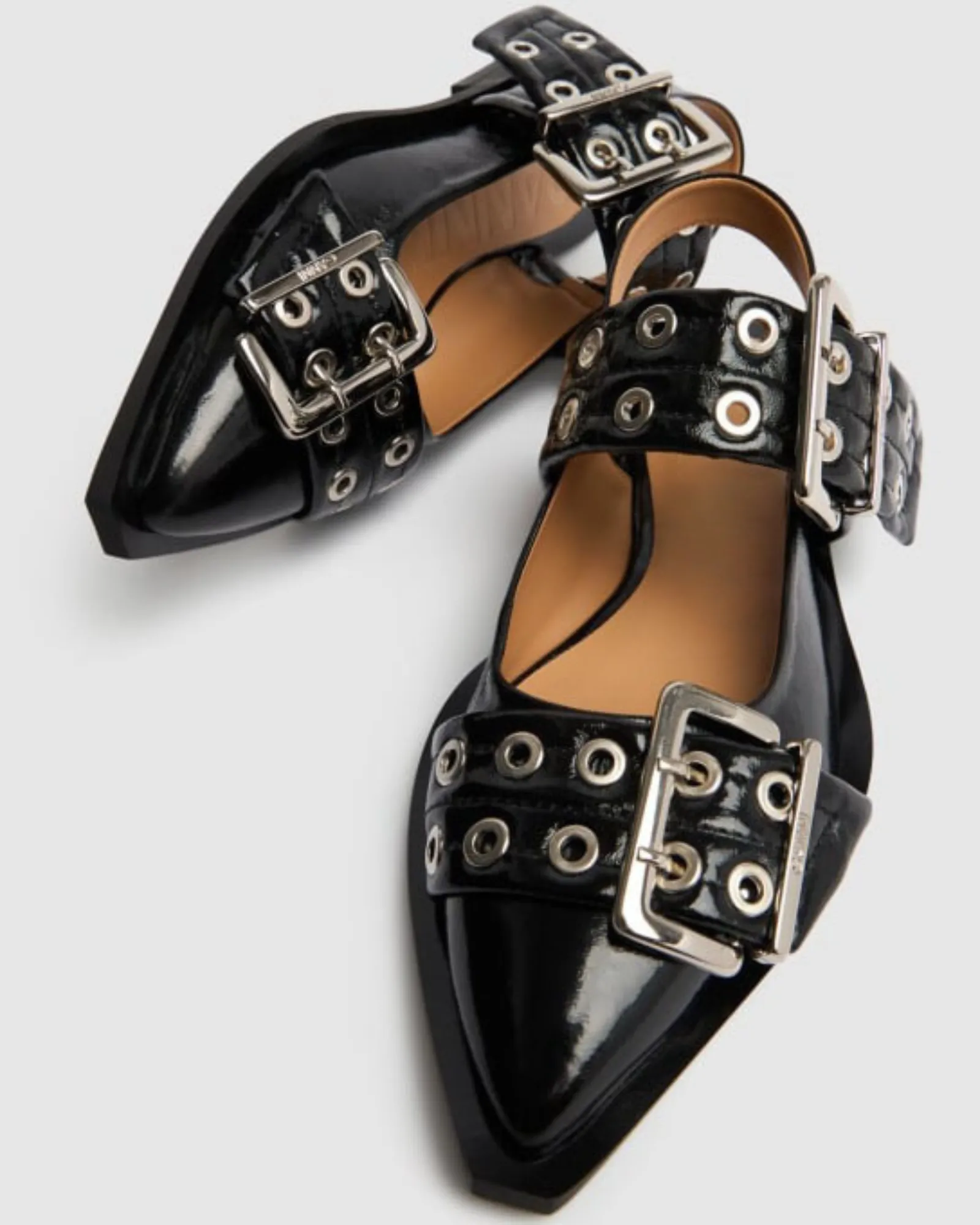 Liliana Buckle Leather Slingback Flats In Black