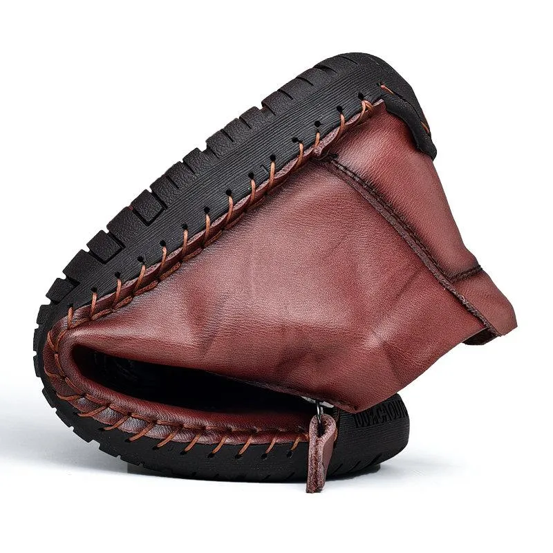 Men's leather handmade shoes hand-stitched side zipper Comfortable soft ankle boots