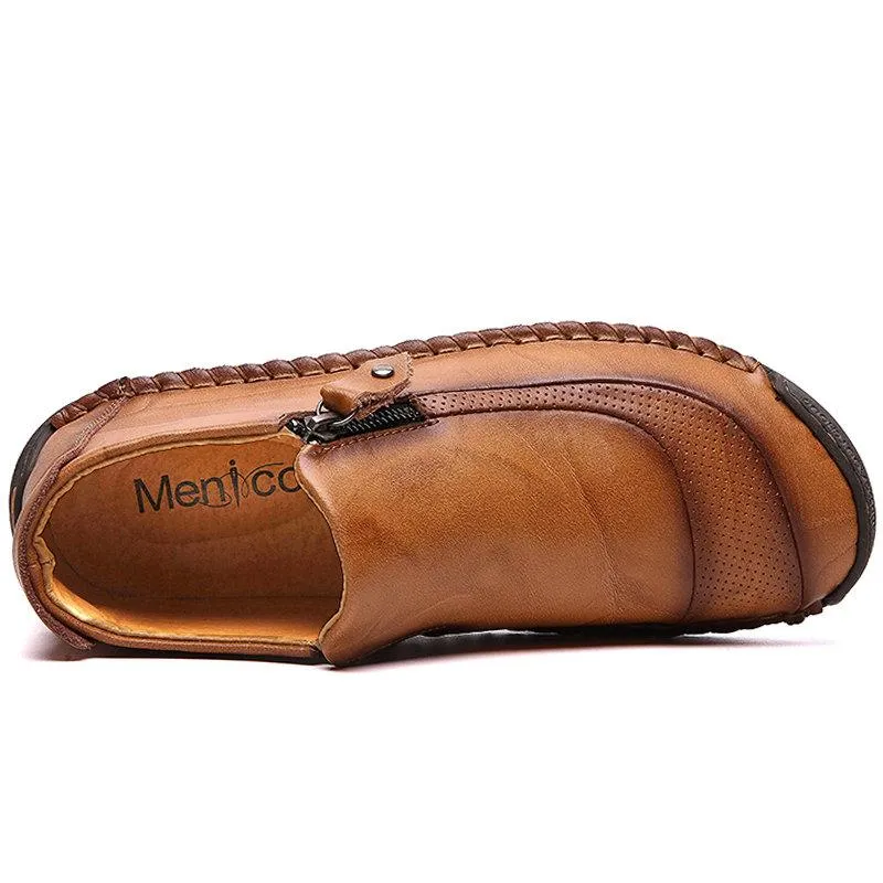 Men's leather handmade shoes hand-stitched side zipper Comfortable soft ankle boots