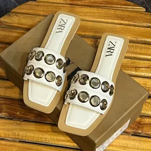 Metal Appliques Inspired Flat Leather Sandals #10403 #22