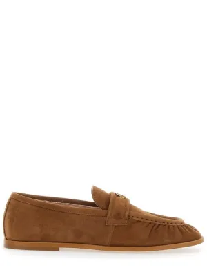 'Naty 02' Brown Loafers With Love Birds Diamond Cut Logo Plaque In Suede Woman