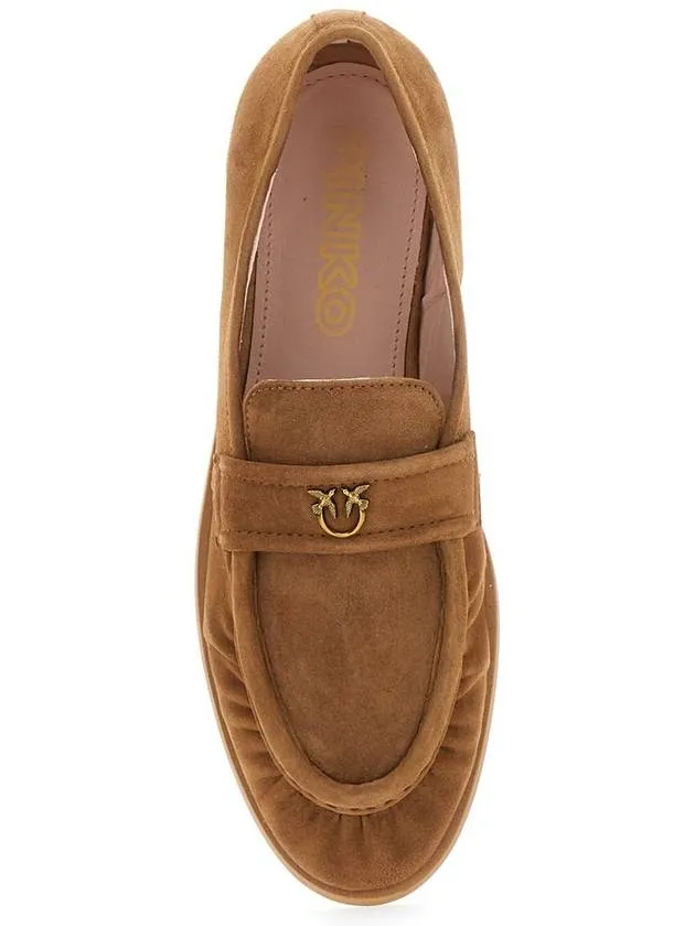 'Naty 02' Brown Loafers With Love Birds Diamond Cut Logo Plaque In Suede Woman