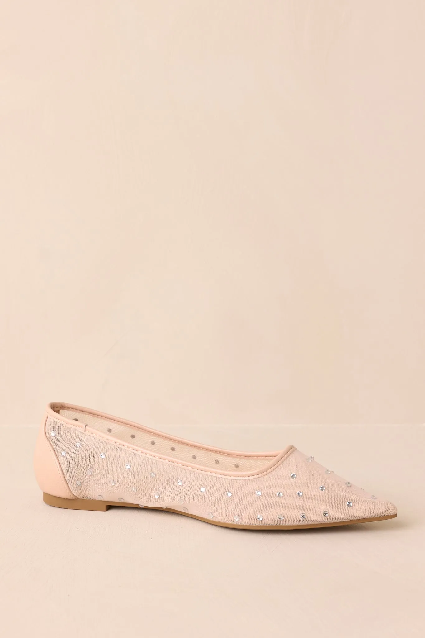 Shining Bright Nude Pointed Toe Mesh Ballet Flats