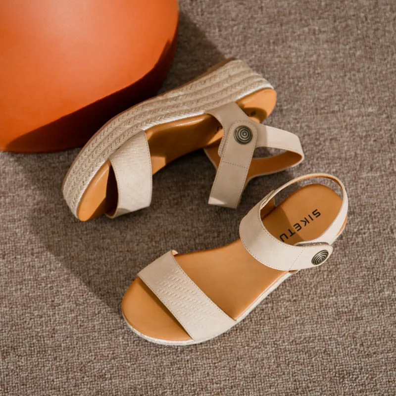 SIKETU | Platform Straw Ankle Strap Sandals