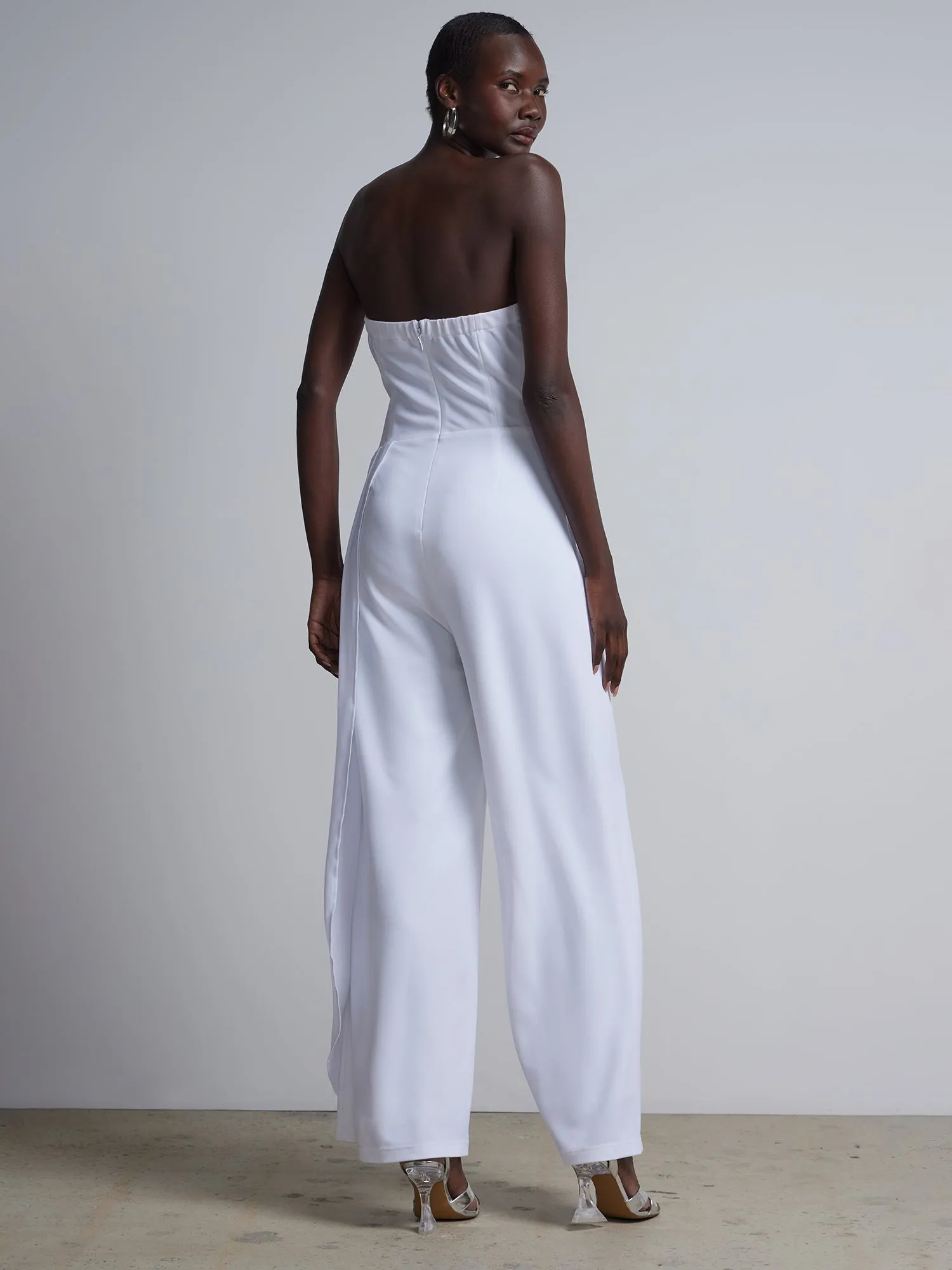 Strapless Overlay Wide-Leg Jumpsuit