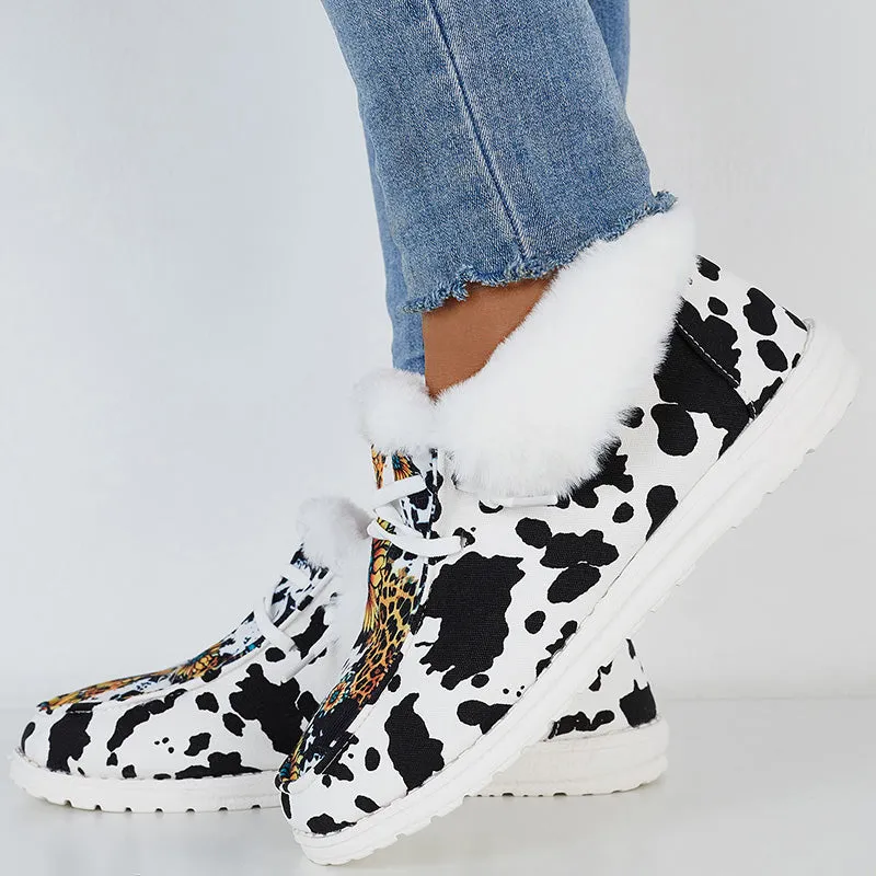 Winter Warm Flat Shoes Faux Fur Plush Lined Non Slip Boots
