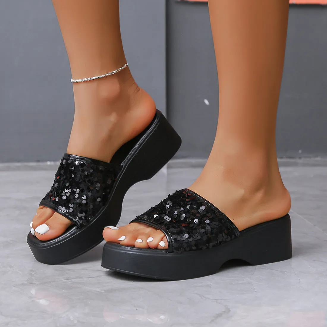 Women's Sparkly Sequin Platform Sandals